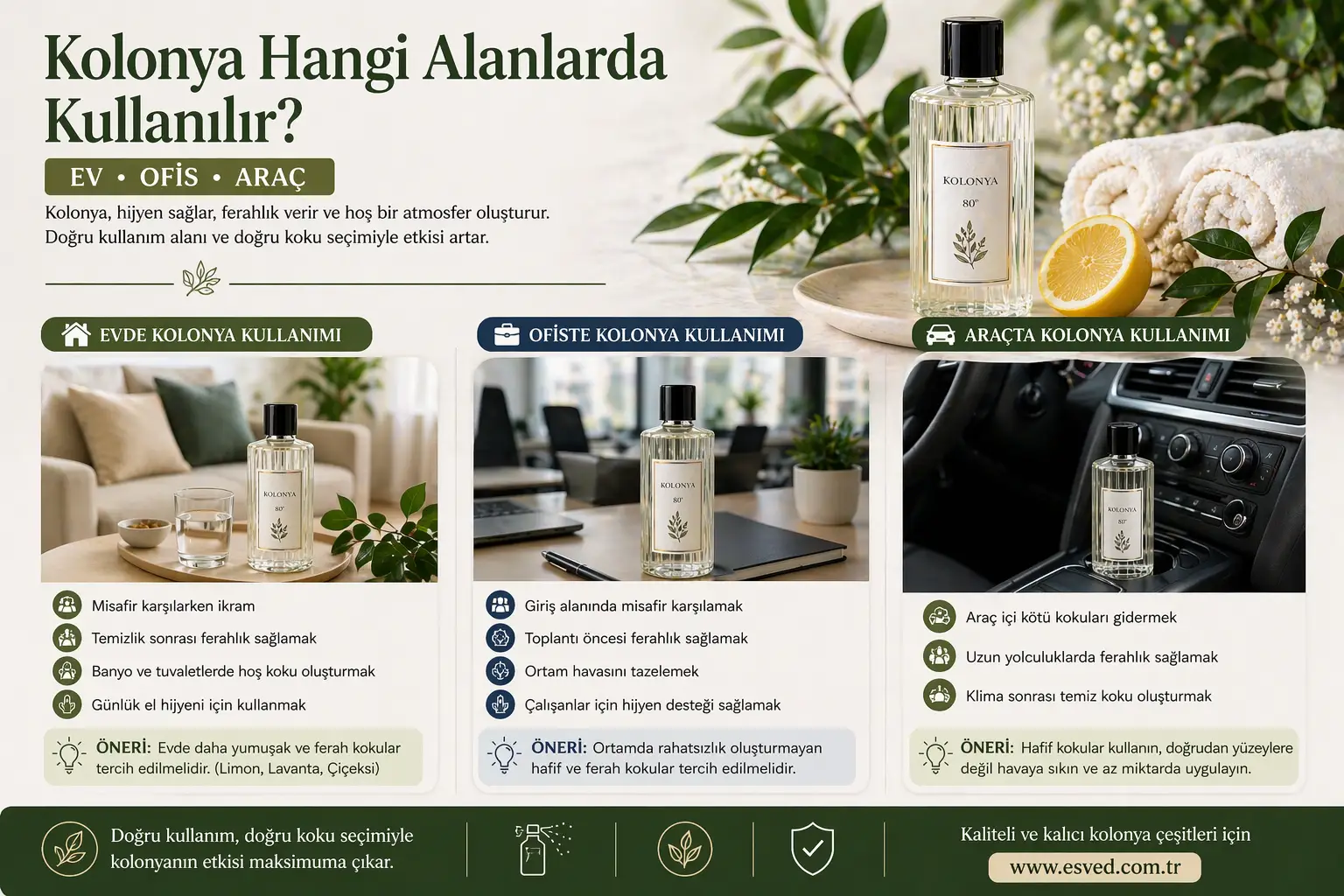 Kolonya Hangi Alanlarda Kullanılır? (Ev, Ofis, Araç)